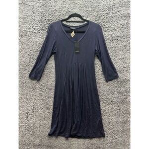 NWT Peserico 3/4 Sleeve V Neck Midi Dress Navy Blue Womens Size 42 $325